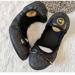 Mk  city black leather logo ballet flats shoes packable michael kors